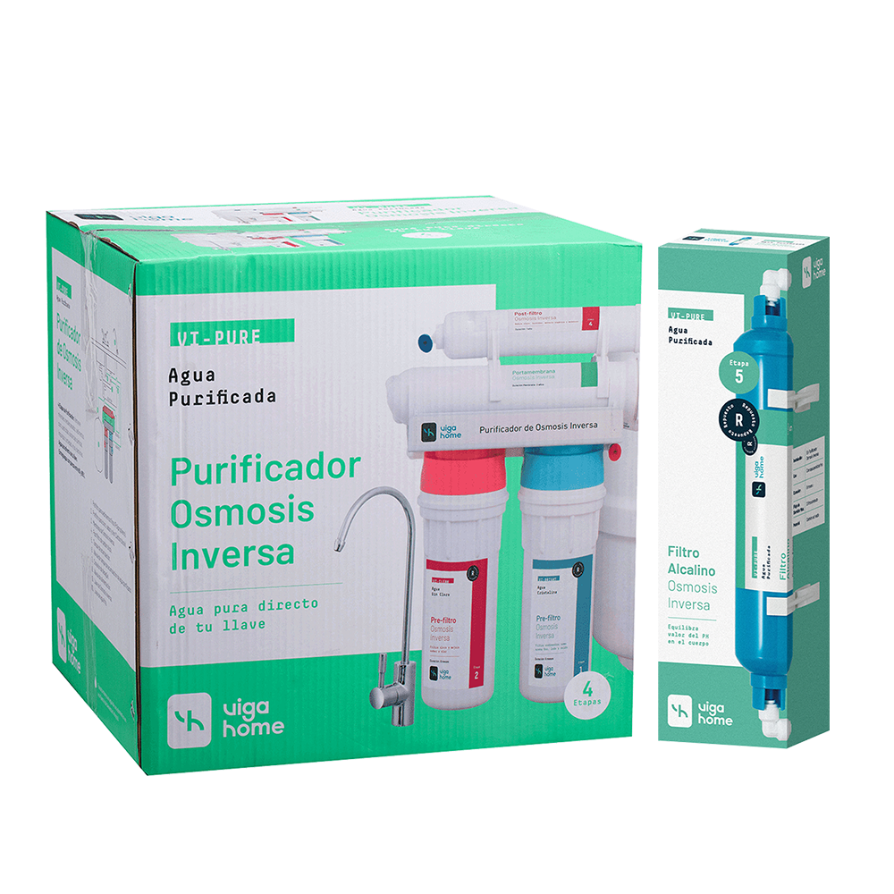 Purificador de agua por Osmosis Inversa 4 Etapas con bomba + Filtro Alcalino
