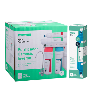 Purificador de agua por Osmosis Inversa 4 Etapas con bomba + Filtro Alcalino