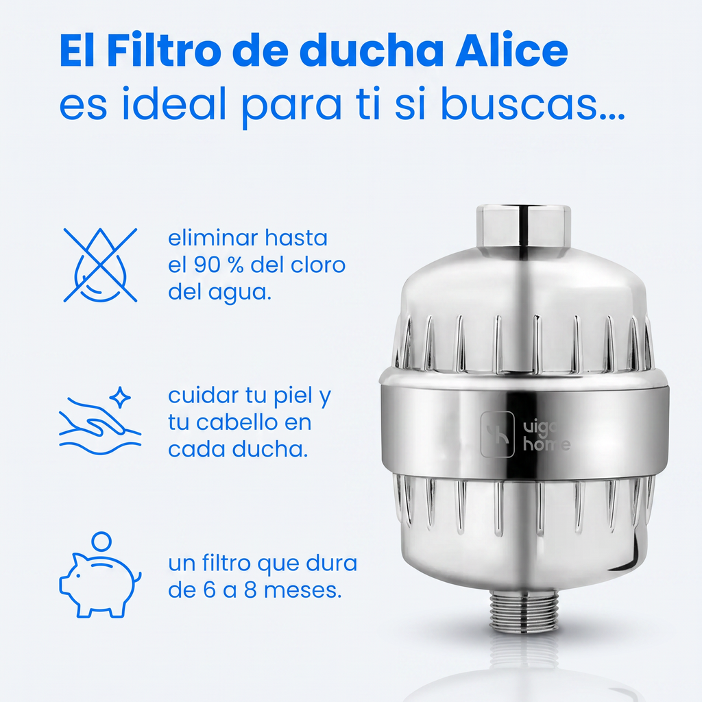 El Filtro de ducha Alice es ideal para ti si buscas eliminar el cloro, cuidar tu piel y ahorrar