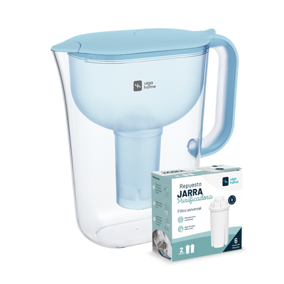 Pack Jarra Purificadora Celeste con caja de 2 filtros de repuesto
