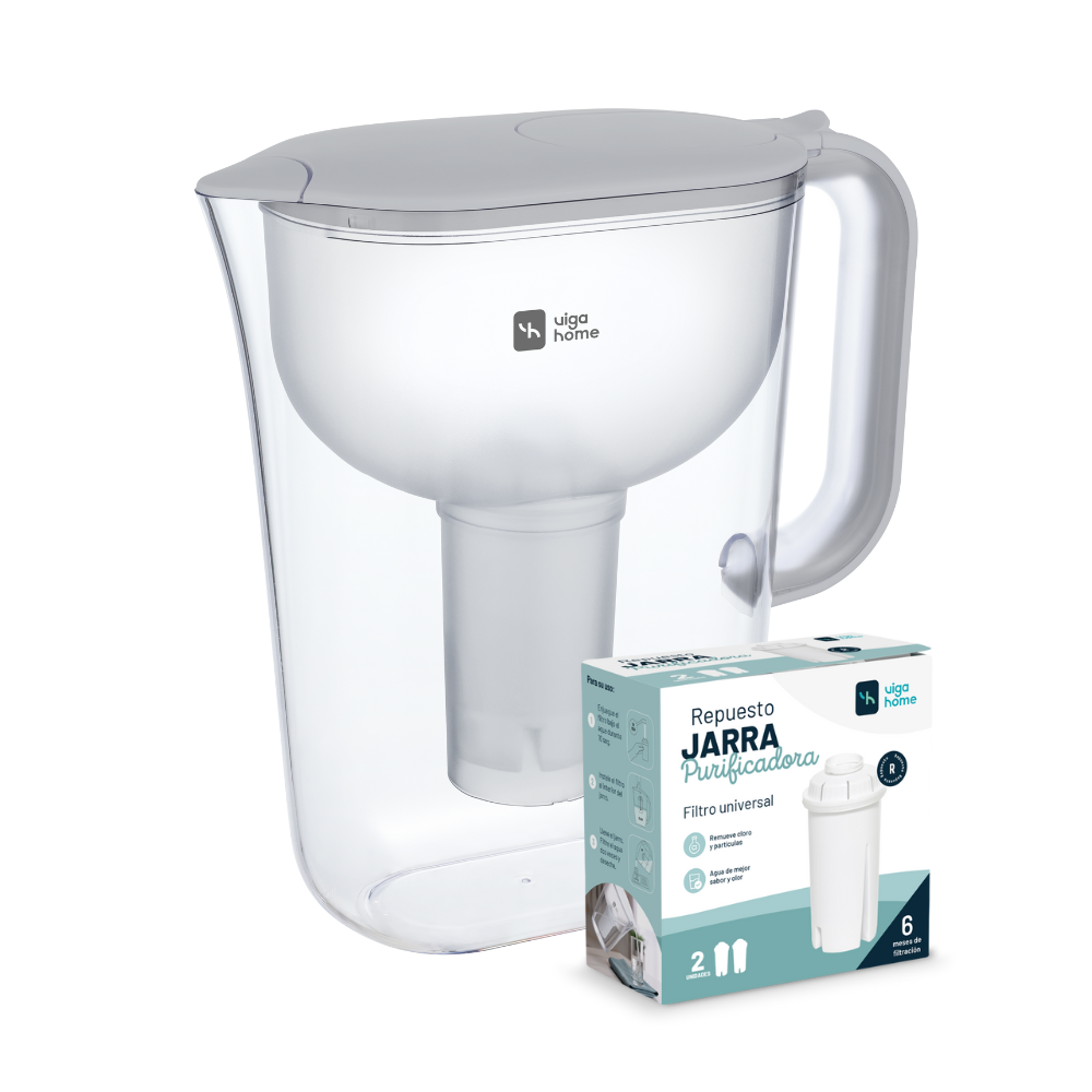 Pack Jarra Purificadora Gris con caja de 2 filtros de repuesto