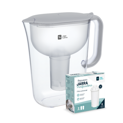 Pack Jarra Purificadora Gris con caja de 2 filtros de repuesto