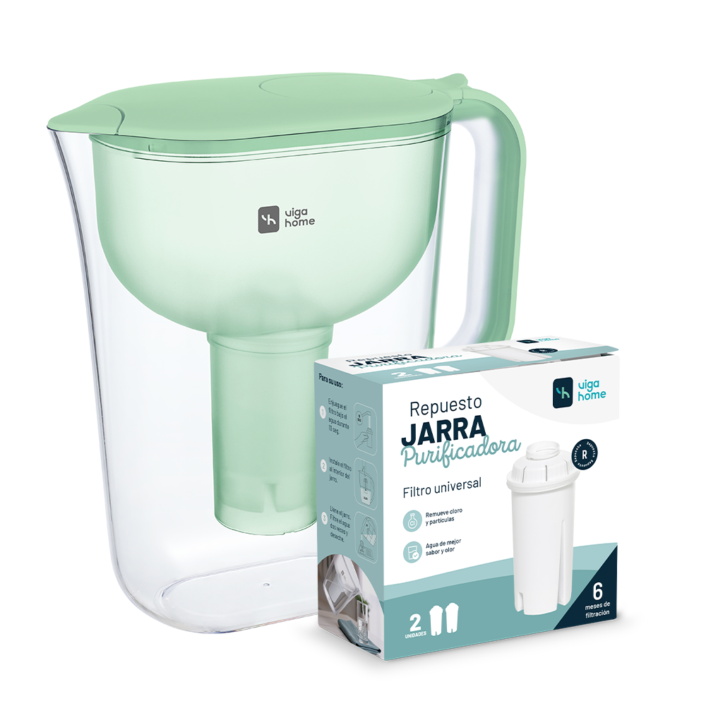 Pack Jarra Purificadora Verde con caja de 2 filtros de repuesto