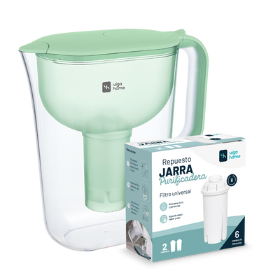 Pack Jarra Purificadora Verde con caja de 2 filtros de repuesto