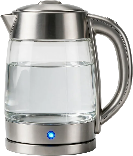 Hervidora de vidrio transparente con agua